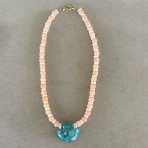 Chic Beaded Necklace with Peach and Turquoise Accents